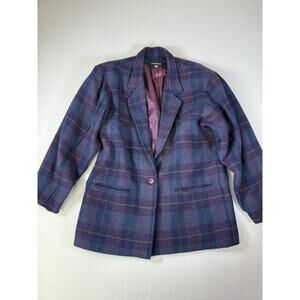 Women's Vintage Wool Blend Plaid Blazer Pea Coat Size S Savannah
